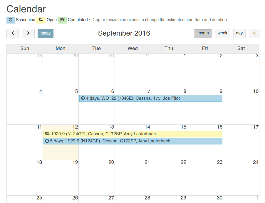 Quantum MX work order planning calendar